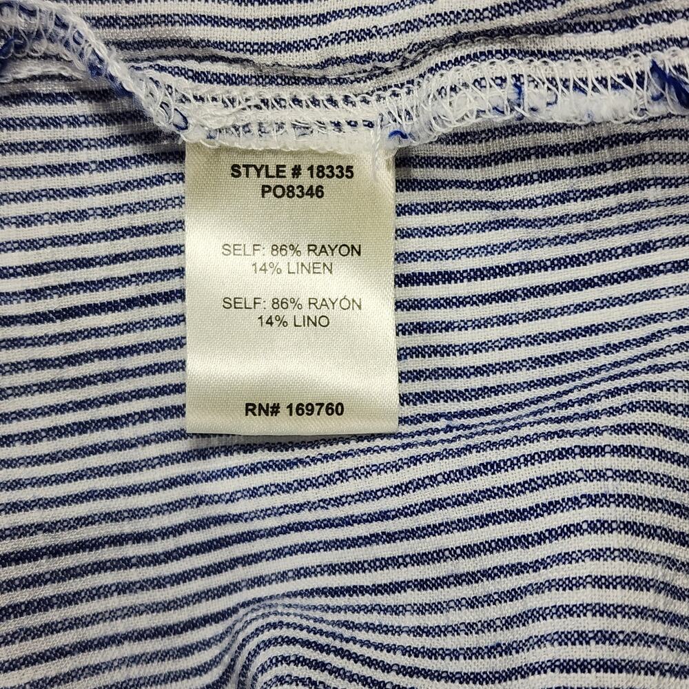 BeCool Blue White Stripe Button Up Shirt Linen Blend S/M Casual Top - Picture 8 of 10